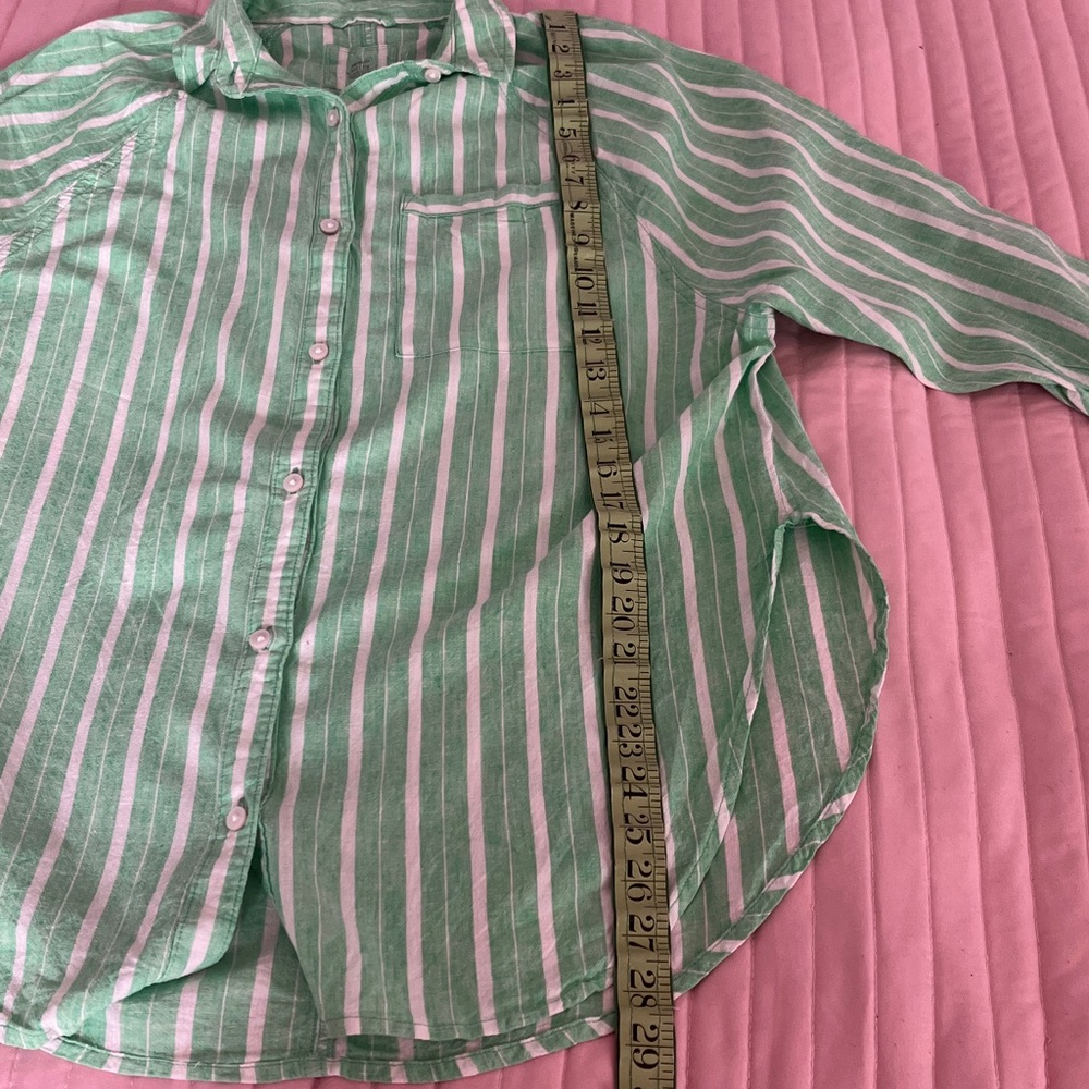 Aerie Mint Green Striped Linen Blend Shirt runs large - Picture 9 of 10